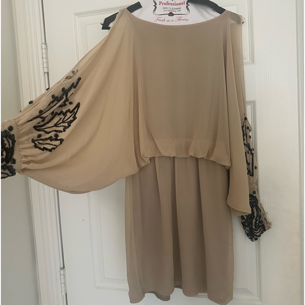 TFNC beige dress with black beaded embellishments